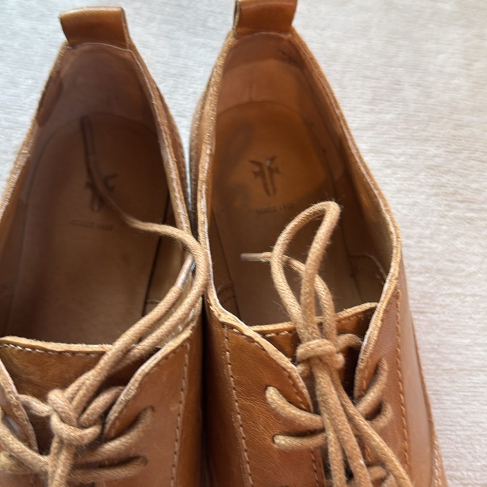 $328 Frye Grace Oxford Cognac Brown Real Leather Lace Up Casual Comfy Daily Flat - Picture 3 of 8